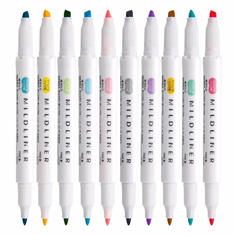 日本ZEBRA斑马笔荧光色笔WKT7淡色双头标记笔学生用手帐文具做笔记彩色的笔划重点套装荧光笔